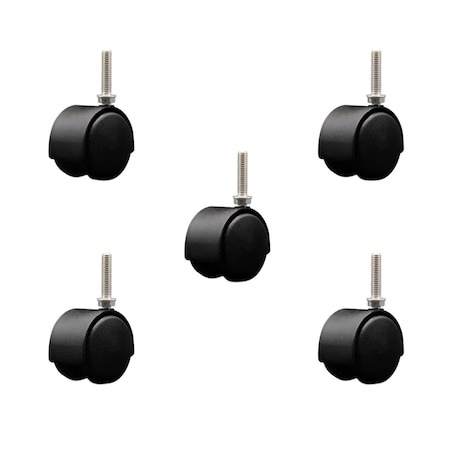 Service Caster 2'' Black Metal Hood Twin Wheel Caster Nylon Wheels 3/8 Thread Stem, 5PK SCC-TS02S50D-NYS-FB-381615-5